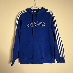 Men’s Blue Adidas Hoodie with White Stripes on the Sleeve Size Medium